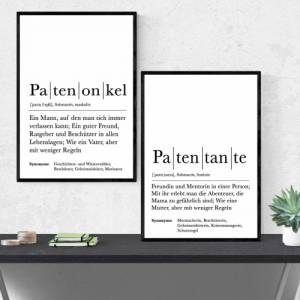 Poster Set PATENONKEL & PATENTANTE | Definition | Geschenkidee Familie | Danke | Personalisiertes Geschenk | Kunstdruck Bild 1
