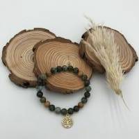 Natursteinarmband - Natürlicher afrikanischer Türkis - Sandelholz (Duftperlen) + Lebensbaum Anhänger (Gold) Bild 2