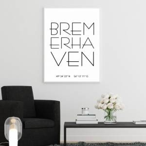 Poster BREMERHAVEN mit Koordinaten | Heimatstadt | Stadtposter | Personalisiert | Stadt Geschenk | Umzug Einzug | Heimat Bild 2