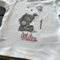 Geburtstagsshirt mit süßem Elefant, Namen und Zahl bestickt, Shirt zum Kindergeburtstag personalisiert Bild 2