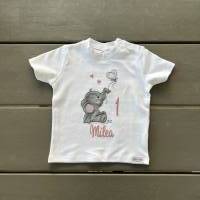 Geburtstagsshirt mit süßem Elefant, Namen und Zahl bestickt, Shirt zum Kindergeburtstag personalisiert Bild 3