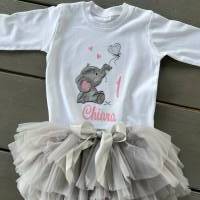 Geburtstagsshirt mit süßem Elefant, Namen und Zahl bestickt, Shirt zum Kindergeburtstag personalisiert Bild 6