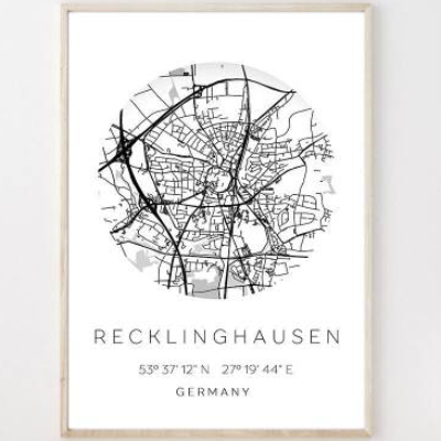 Poster RECKLINGHAUSEN STADTPLAN mit Koordinaten | Heimatstadt | Stadtposter | Personalisiert | Map | Karte Geschenk Kuns