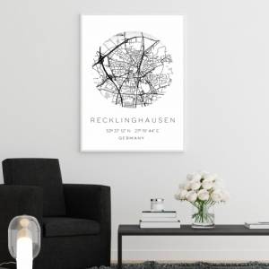Poster RECKLINGHAUSEN STADTPLAN mit Koordinaten | Heimatstadt | Stadtposter | Personalisiert | Map | Karte Geschenk Kuns Bild 2