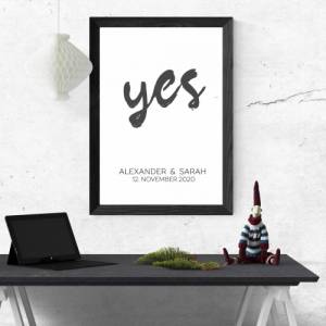Poster YES mit Namen und Hochzeitstag | Personalisiert | Hochzeitsgeschenk | Hochzeit | Brautpaar | Namen | Digitaldruck Bild 1