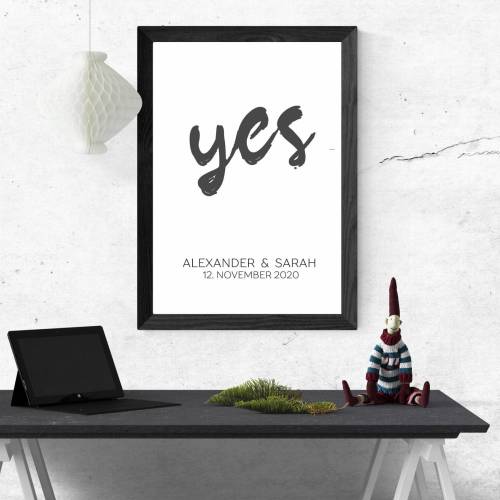 Poster YES mit Namen und Hochzeitstag | Personalisiert | Hochzeitsgeschenk | Hochzeit | Brautpaar | Namen | Digitaldruck