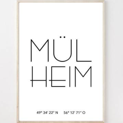 Poster MÜLHEIM mit Koordinaten | Heimatstadt | Stadtposter | Personalisiert | Stadt Geschenk | Kunstdruck | Umzug Einzug