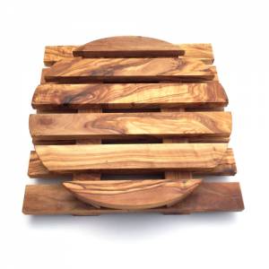 2er Set Topfuntersetzer rund Ø 20 cm & quadratisch 20 cm, Untersetzer Holzuntersetzer handgemacht aus Olivenholz Bild 1