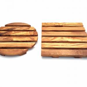 2er Set Topfuntersetzer rund Ø 20 cm & quadratisch 20 cm, Untersetzer Holzuntersetzer handgemacht aus Olivenholz Bild 6