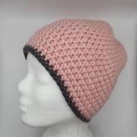 Mütze Gr. L/XL unisex, rosa mit anthrazit, warm, kuschelig, gehäkelt Bild 1