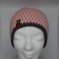 Mütze Gr. L/XL unisex, rosa mit anthrazit, warm, kuschelig, gehäkelt Bild 2