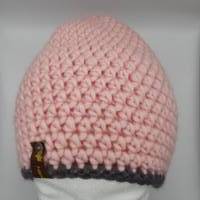 Mütze Gr. L/XL unisex, rosa mit anthrazit, warm, kuschelig, gehäkelt Bild 3