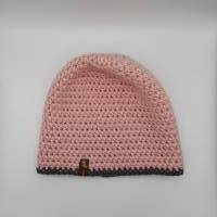 Mütze Gr. L/XL unisex, rosa mit anthrazit, warm, kuschelig, gehäkelt Bild 4