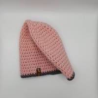 Mütze Gr. L/XL unisex, rosa mit anthrazit, warm, kuschelig, gehäkelt Bild 5
