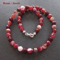 Edelsteinkette Achat rot pink weiß Perlen mit Silber 925 Achatkette Perlenkette Edelstein Kette Collier Bild 2