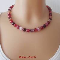 Edelsteinkette Achat rot pink weiß Perlen mit Silber 925 Achatkette Perlenkette Edelstein Kette Collier Bild 4