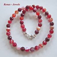 Edelsteinkette Achat rot pink weiß Perlen mit Silber 925 Achatkette Perlenkette Edelstein Kette Collier Bild 6