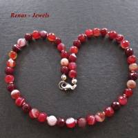 Edelsteinkette Achat rot pink weiß Perlen mit Silber 925 Achatkette Perlenkette Edelstein Kette Collier Bild 7