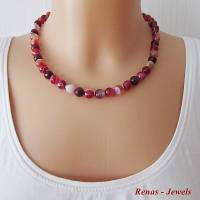 Edelsteinkette Achat rot pink weiß Perlen mit Silber 925 Achatkette Perlenkette Edelstein Kette Collier Bild 8