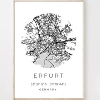 Poster ERFURT STADTPLAN mit Koordinaten | Heimatstadt | Stadtposter | Personalisiert | Map | Karte Geschenk | Kunstdruck