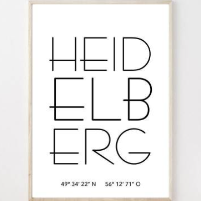 Poster HEIDELBERG mit Koordinaten | Heimatstadt | Stadtposter | Personalisiert | Stadt Geschenk | Kunstdruck | Umzug Ein