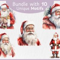 Weihnachtsmann PNG Clipart Bundle - 10 Aquarell Bilder, Transparenter Hintergrund, Santa Klaus & Weihnachten Dekoration Bild 2