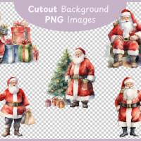 Weihnachtsmann PNG Clipart Bundle - 10 Aquarell Bilder, Transparenter Hintergrund, Santa Klaus & Weihnachten Dekoration Bild 3
