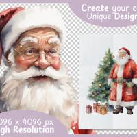 Weihnachtsmann PNG Clipart Bundle - 10 Aquarell Bilder, Transparenter Hintergrund, Santa Klaus & Weihnachten Dekoration Bild 4