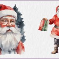 Weihnachtsmann PNG Clipart Bundle - 10 Aquarell Bilder, Transparenter Hintergrund, Santa Klaus & Weihnachten Dekoration Bild 7