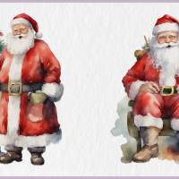 Weihnachtsmann PNG Clipart Bundle - 10 Aquarell Bilder, Transparenter Hintergrund, Santa Klaus & Weihnachten Dekoration Bild 9