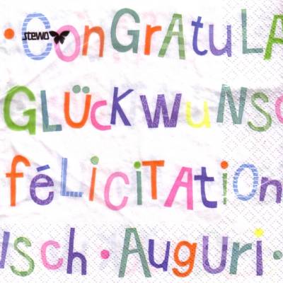  Lunchservietten Glückwunsch, farbenfrohes Typo (mehrsprachig) von Stewo