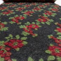 Stoff Ital Musterwalk Walk Kochwolle gekochte Wolle Relief Blumen anthrazit rot grün Mantelstoff Kleiderstoff Bild 3