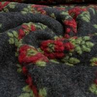 Stoff Ital Musterwalk Walk Kochwolle gekochte Wolle Relief Blumen anthrazit rot grün Mantelstoff Kleiderstoff Bild 5