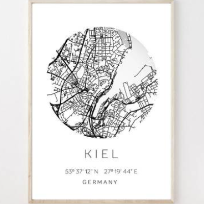 Poster KIEL STADTPLAN mit Koordinaten | Heimatstadt | Stadtposter | Personalisiert | Map | Karte Geschenk | Kunstdruck |