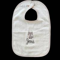 personalisiertes besticktes Babyset,  Kapuzenhandtuch und großes Lätzchen mit süßem Fuchs und Namen, Geschenkidee Geburt Bild 3