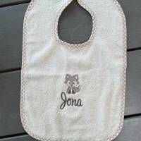 personalisiertes besticktes Babyset,  Kapuzenhandtuch und großes Lätzchen mit süßem Fuchs und Namen, Geschenkidee Geburt Bild 6