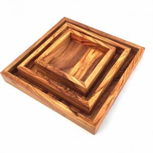 Ablage quadratisch in 3er Set 22/17/12 cm Holz Tablett handgefertigt aus Olivenholz Bild 1