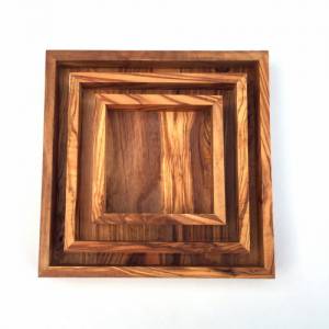 Ablage quadratisch in 3er Set 22/17/12 cm Holz Tablett handgefertigt aus Olivenholz Bild 3