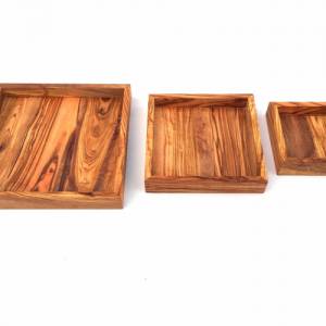 Ablage quadratisch in 3er Set 22/17/12 cm Holz Tablett handgefertigt aus Olivenholz Bild 4