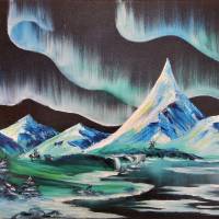 Aurora borealis - Island Aurora - Nordlicht, Originalgemälde in Öl auf Leinwand Keilrahmen, 50 x 40 cm Bild 1