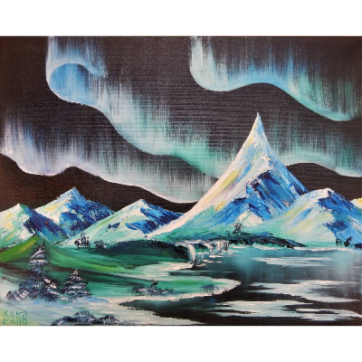 Aurora borealis - Island Aurora - Nordlicht, Originalgemälde in Öl auf Leinwand Keilrahmen, 50 x 40 cm