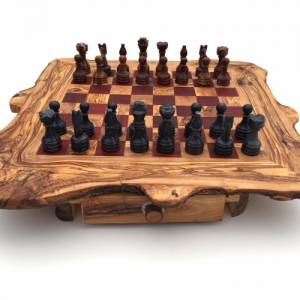 Schachspiel rustikal aus Olivenholz Schachtisch Gr. XL inkl. 32 Schachfiguren aus Marmor Farbe wählbar Naturprodukt Hand Bild 5