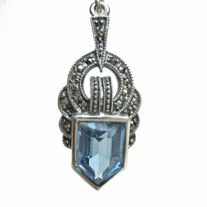 925 Silber Aquamarin Jugendstil Hänge Ohrringe mit handgefassten Markasiten Bild 3
