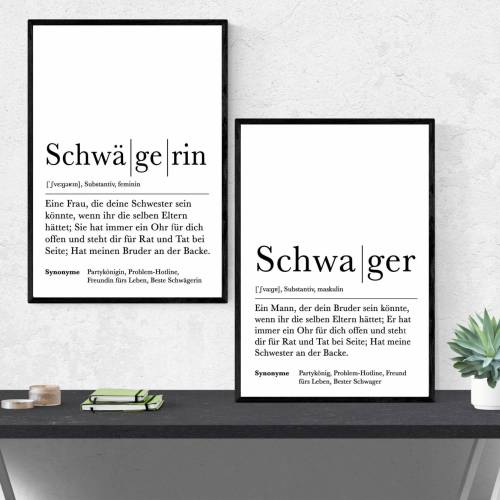 Poster Set SCHWAGER & SCHWÄGERIN | Definition | Geschenkidee Familie | Danke | Personalisiertes Geschenk | Kunstdruck |