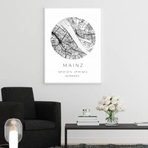 Poster MAINZ STADTPLAN mit Koordinaten | Heimatstadt | Stadtposter | Personalisiert | Map | Karte Geschenk | Kunstdruck Bild 2