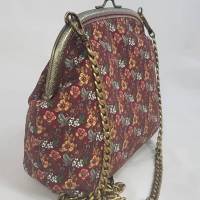 Tasche, Handtasche, Bügeltasche, Weinrot, Blumen Bild 2