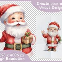Süßer Weihnachtsmann PNG Clipart Bundle - 10 Aquarell Bilder, Transparenter Hintergrund, Nikolaus & Weihnacht Dekoration Bild 4