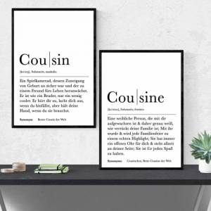 Poster Set COUSIN & COUSINE | Definition | Geschenkidee Familie | Danke | Personalisiertes Geschenk | Kunstdruck | Wandd Bild 1