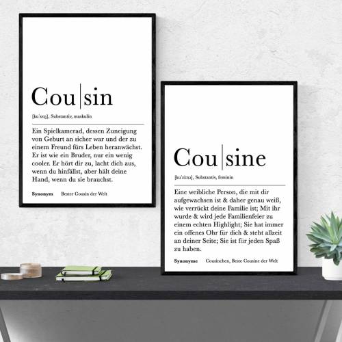 Poster Set COUSIN & COUSINE | Definition | Geschenkidee Familie | Danke | Personalisiertes Geschenk | Kunstdruck | Wandd