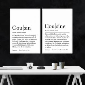 Poster Set COUSIN & COUSINE | Definition | Geschenkidee Familie | Danke | Personalisiertes Geschenk | Kunstdruck | Wandd Bild 4
